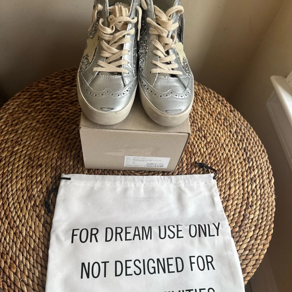*NWT* Golden Goose Silver Glitter High-Top Sneakers with Cream Star - Picture 3 of 4